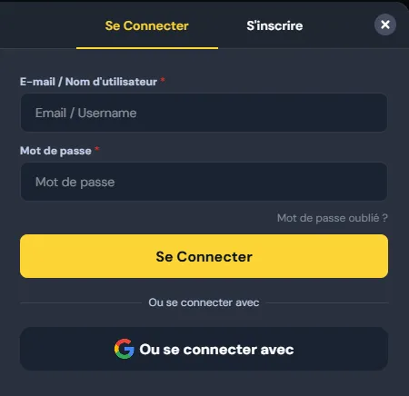 Formulaire de connexion Cocobet