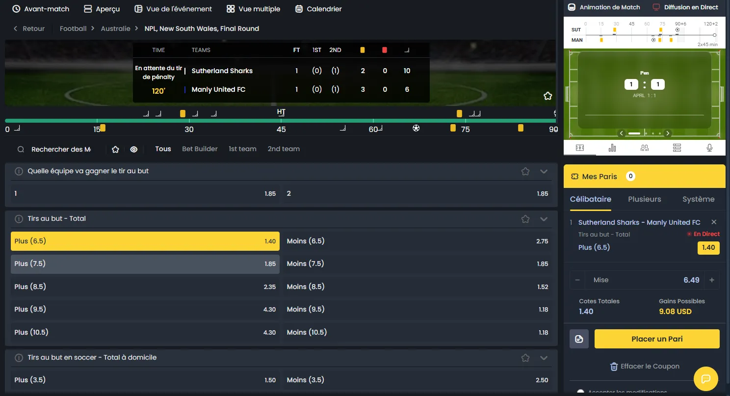 Interface de paris en direct Cocobet