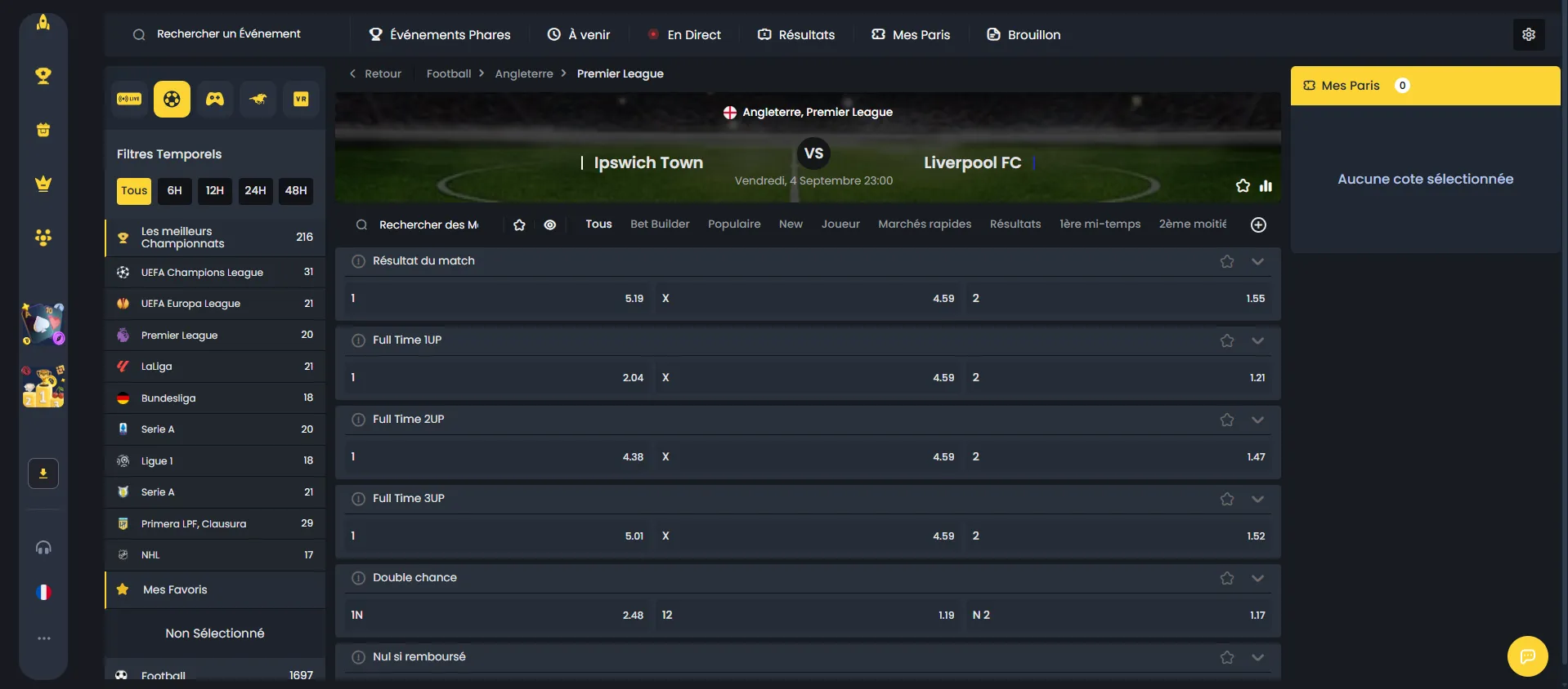 Cotes football sur le sportsbook Cocobet